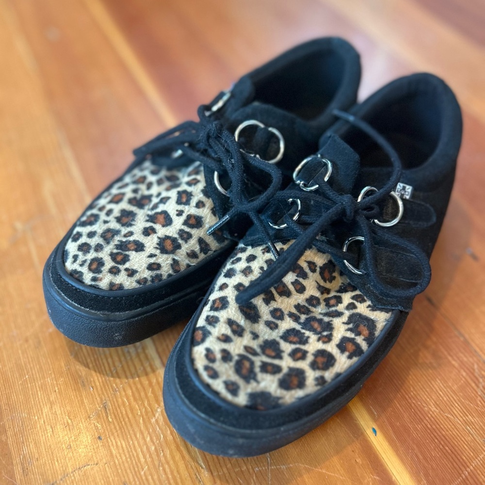TUK Black Suede Leopard Creeper Lace Up Shoes UK size 4 Loafer Sneaker Oxford